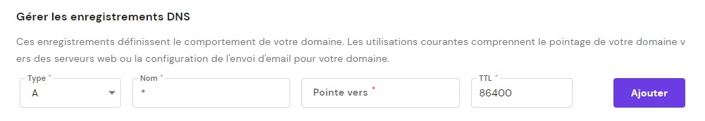 gérer les enregistrements dns sur hpanel