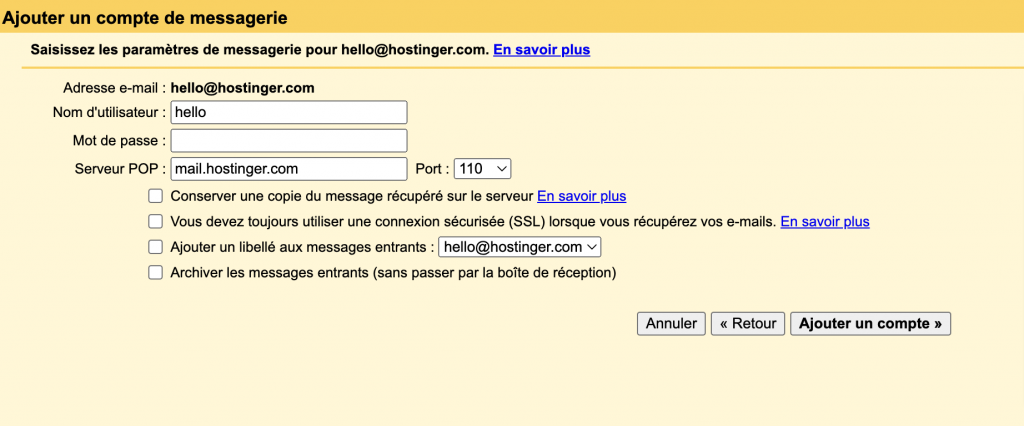 Configuration du serveur SMTP de Gmail