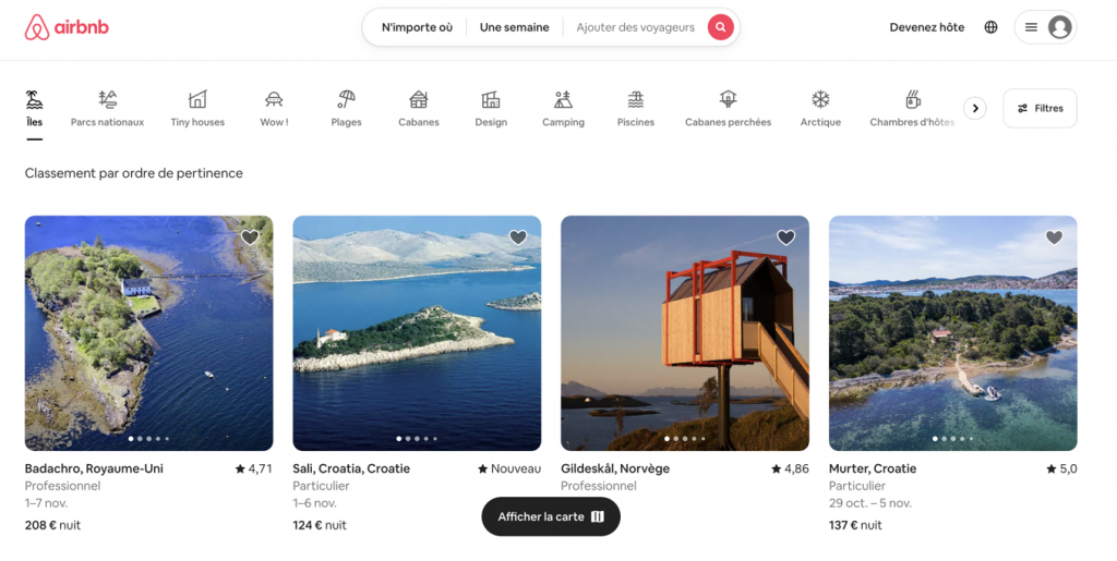 Interface du site Airbnb 