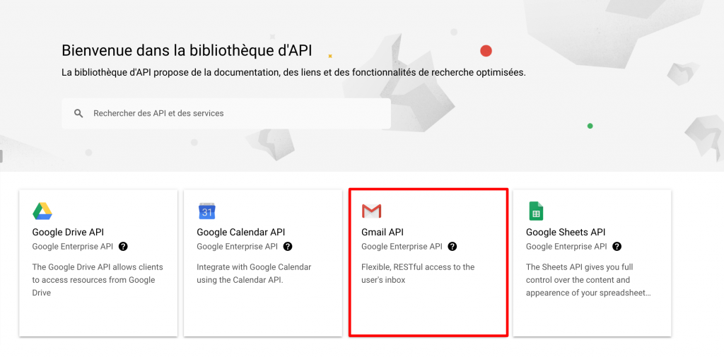 Gmail API dans la bibliothèque d'API