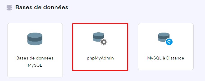 choisir phpmyadmin dans la section Bases de données de hPanel