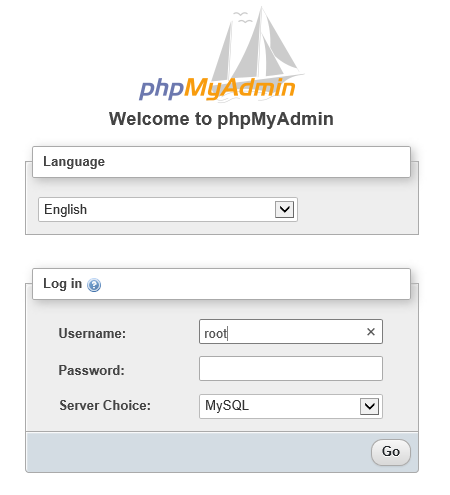 Fenêtre de connexion de phpMyAdmin