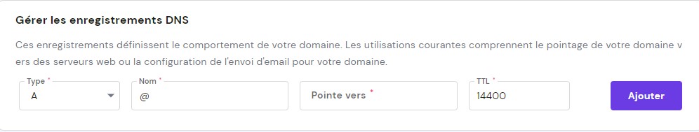 gérer les enregistrements dns sur hpanel