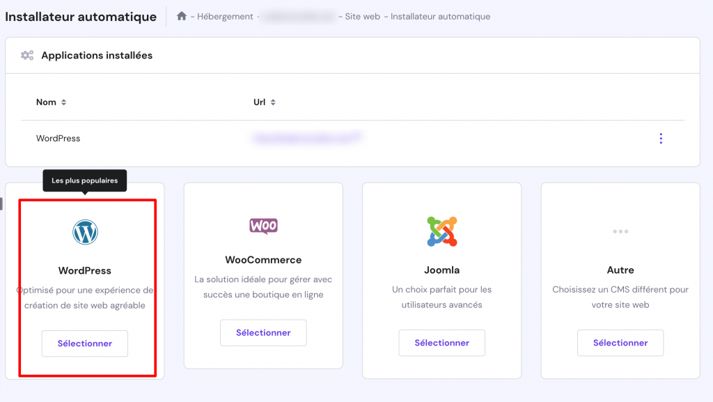 L'auto-installateur de WordPress sur hPanel
