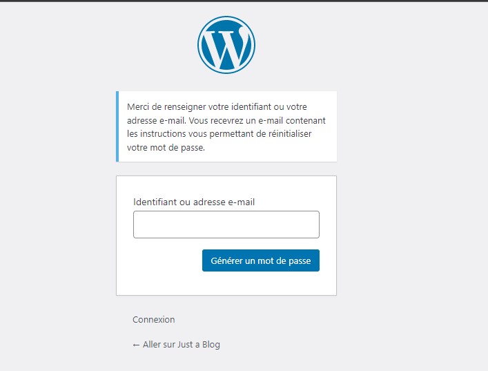 obtenez un nouveau mot de passe wordpress