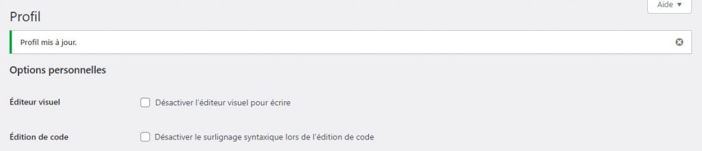 profil WordPress mis à jour