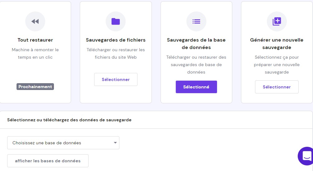 sauvegardes de la base de données sur hpanel