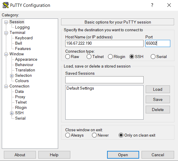 configuration putty