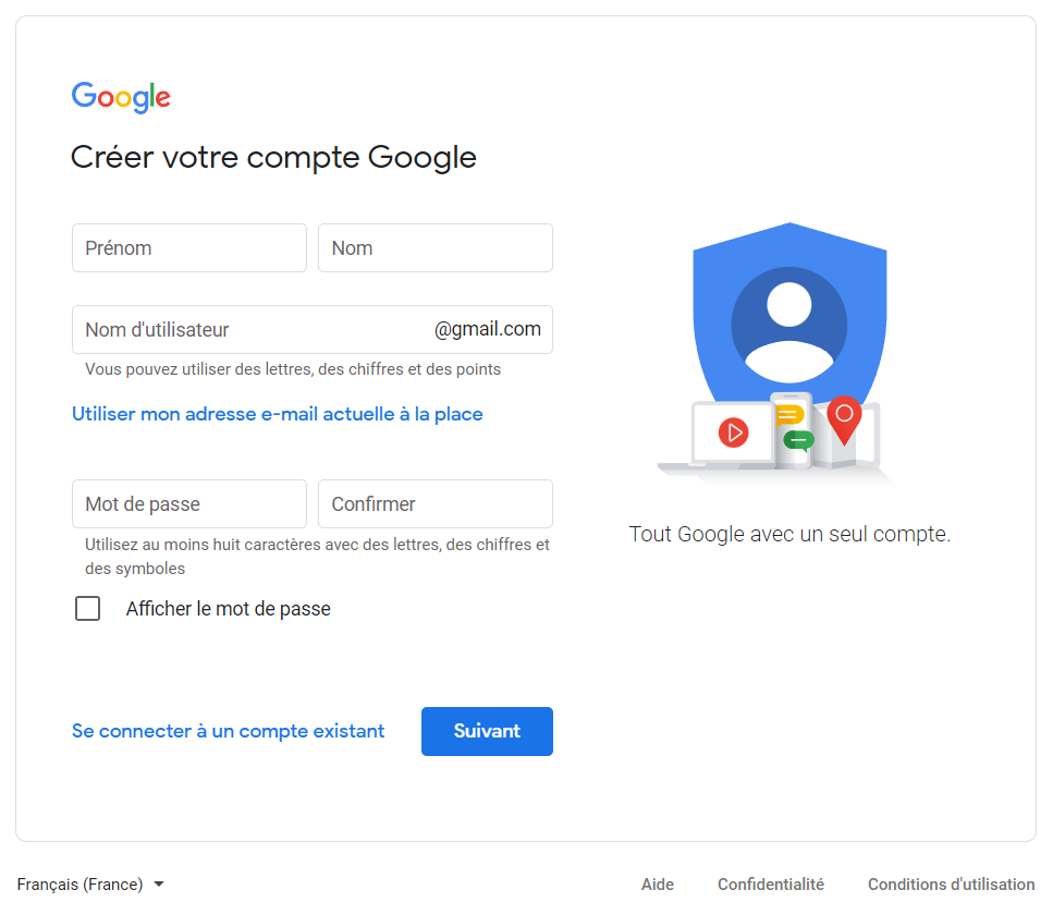 Créer un compte Google