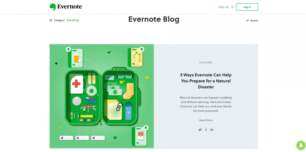 Page d'atterrissage du blog d'Evernote