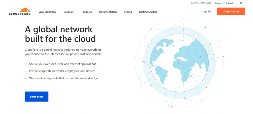 Page d'accueil du site de Cloudflare 