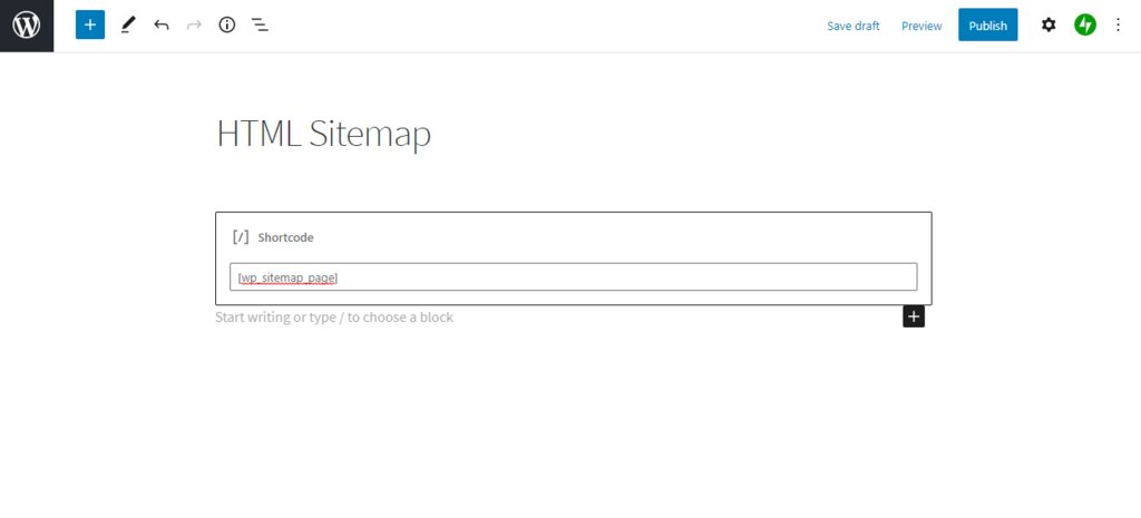 Insertion du shortcode pour ajouter le sitemap HTML.