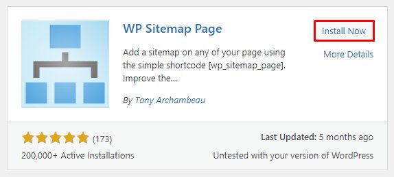 Cliquez sur le bouton Installer maintenant pour obtenir le plugin WP Sitemap Page.