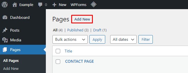 Capture d'écran montrant comment ajouter une nouvelle page sur WordPress.