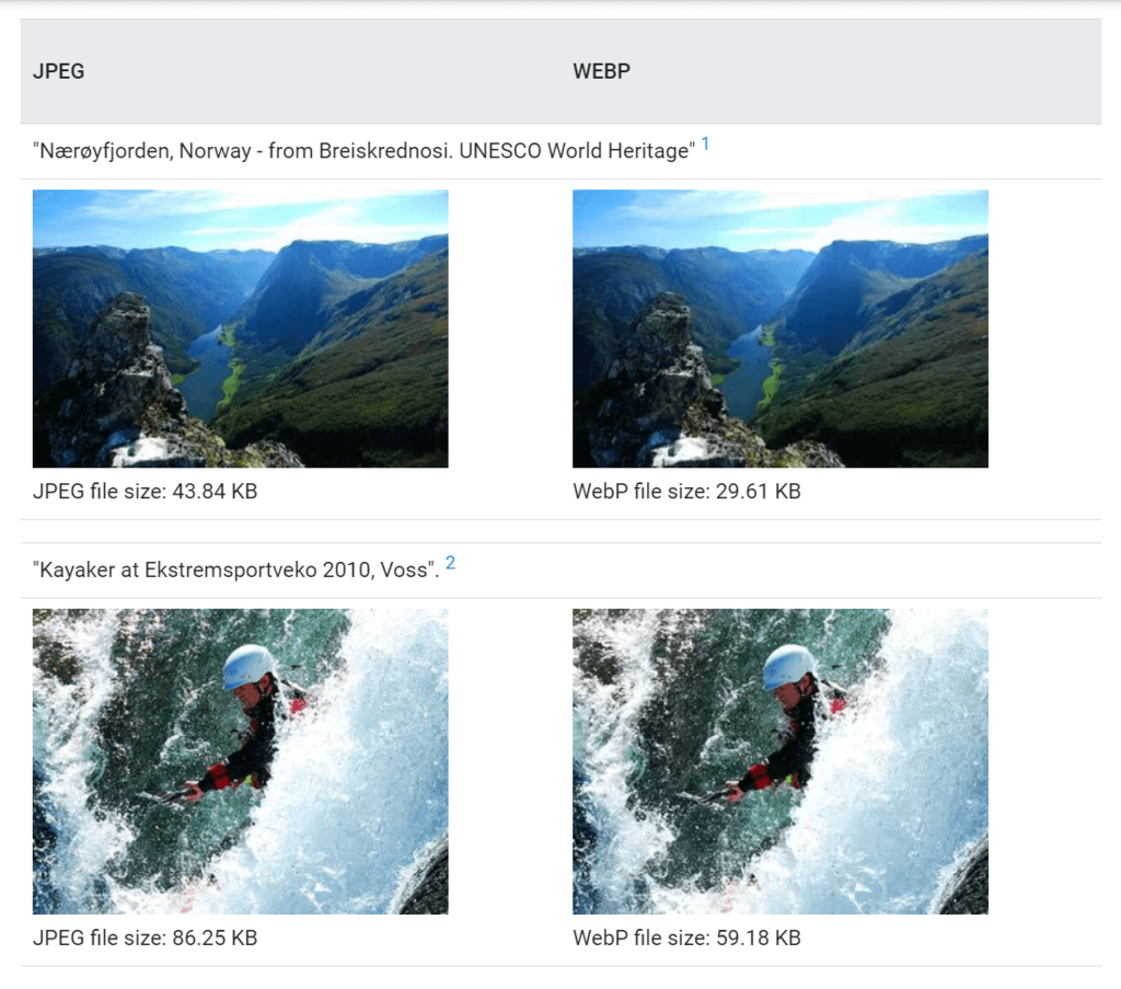 Comparaison entre JPEG et WebP
