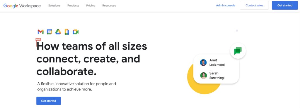 La page d'accueil de Google Workspace, un outil collaboratif en ligne de productivité tout-en-un