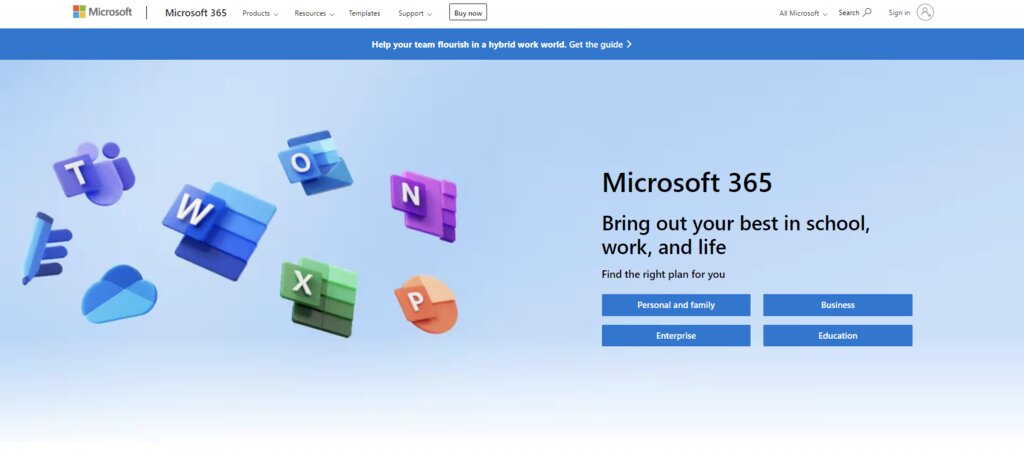 La page d'accueil de Microsoft Office 365, un outil de création de documents et de partage de fichiers