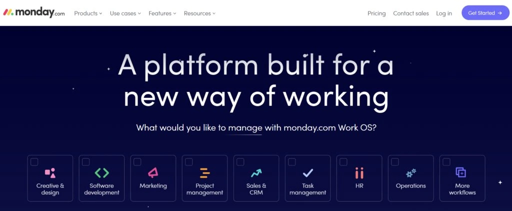 La page d'accueil de monday.com, une plateforme de gestion de projets personnalisable