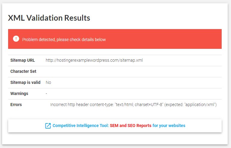 La fenêtre des résultats de la validation XML indiquant qu'un problème a été détecté.