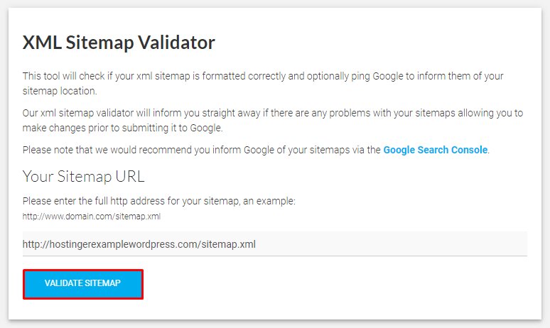Cliquez sur le bouton Validate Sitemap dans le validateur de de sitemap XML.