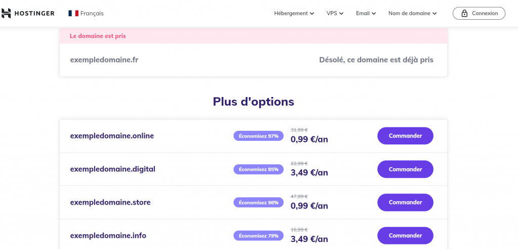 Choisir et ajouter des options de nom de domaine au panier