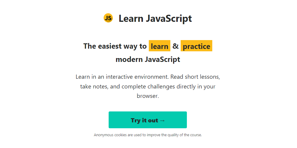Page d'accueil du site Learn JavaScript 