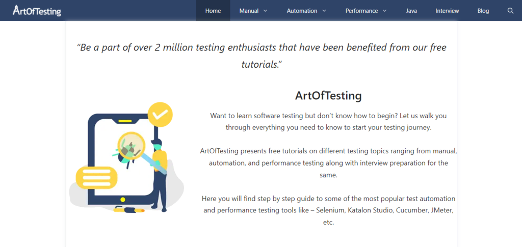 page accueil ArtOfTesting