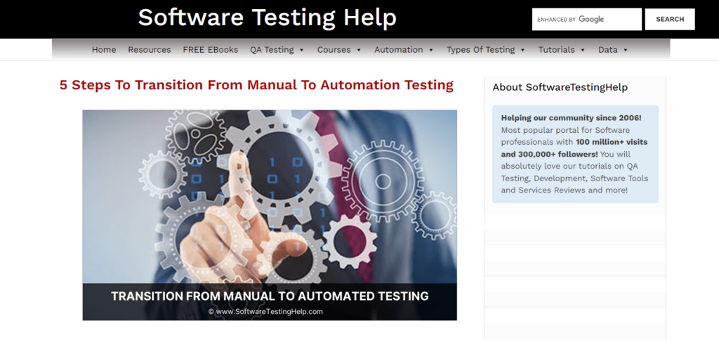 page accueil Software Testing Help