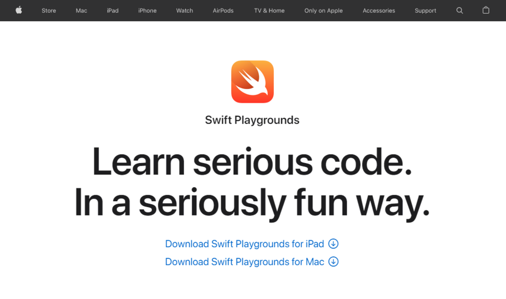 page accueil Swift Playgrounds
