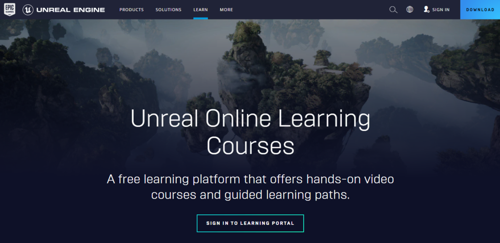 page accueil Unreal Online Learning