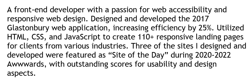 Exemple 3 d'objectif de CV de dévloppeur web 
