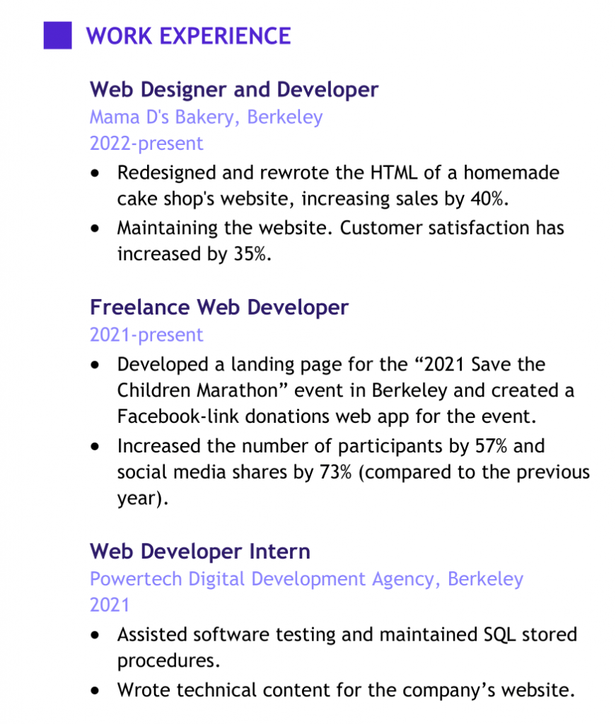 Exemple de CV de Designer web et développeur 