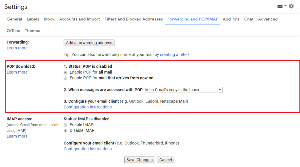 Modifier les paramètres de téléchargement POP dans Gmail
