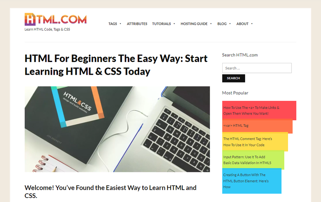Page d'accueil du site web HTML.com