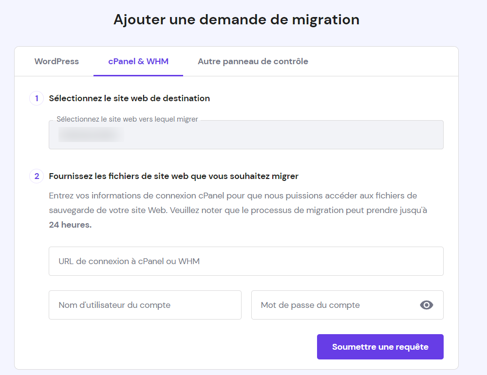 Ajouner une demande de migration via hPanel