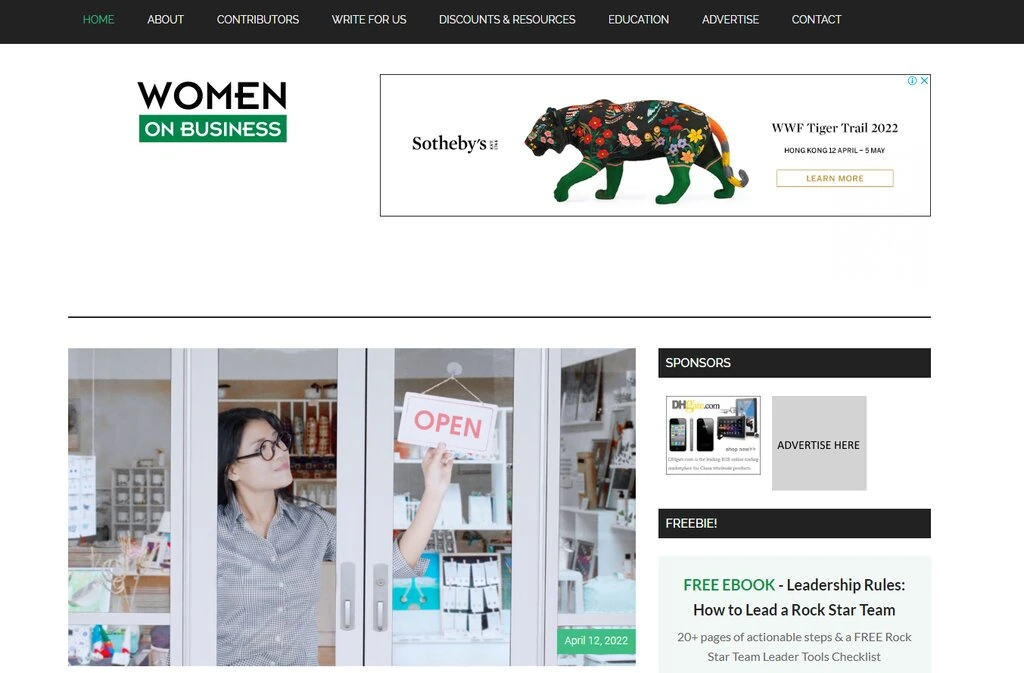 Capture d'écran du site Women on Business 