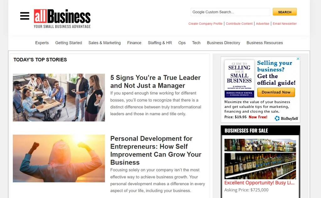 Capture d'écran du site All Business 