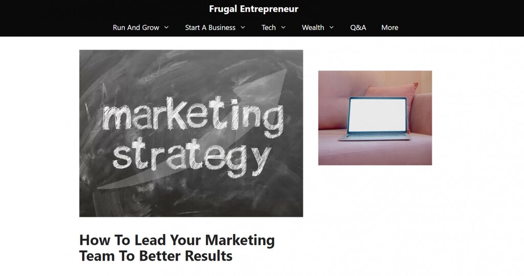 Capture d'écran du site : Frugal Entrepreneur