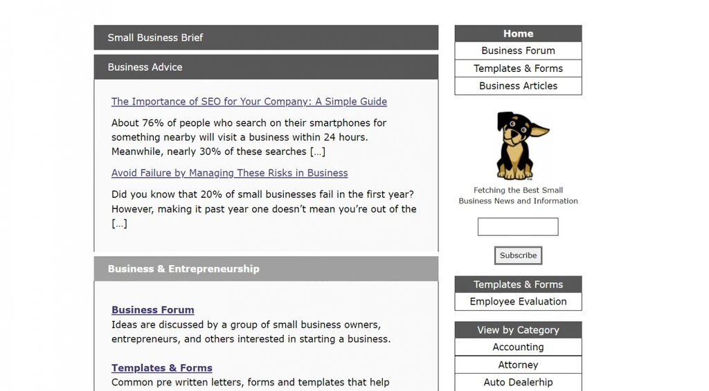 Capture d'écran du site : Small Business Brief