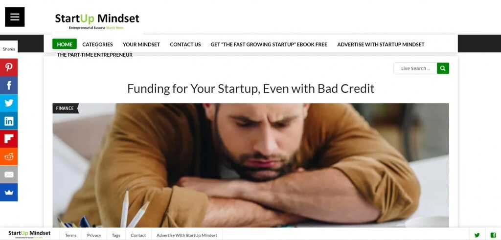 Capture d'écran du blog : Startup Mindset 