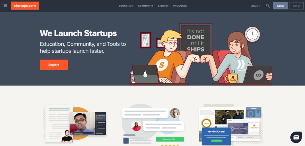 Capture d'écran du site Startups.com