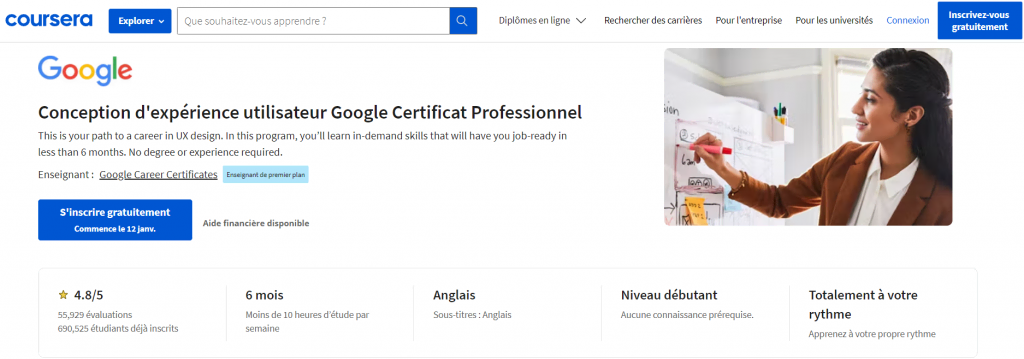 Le cours de certificat en design UX de Google.