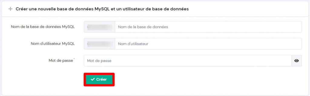 La section MySQL Databases dans le hPanel, vous montrant comment créer une nouvelle base de données MySQL