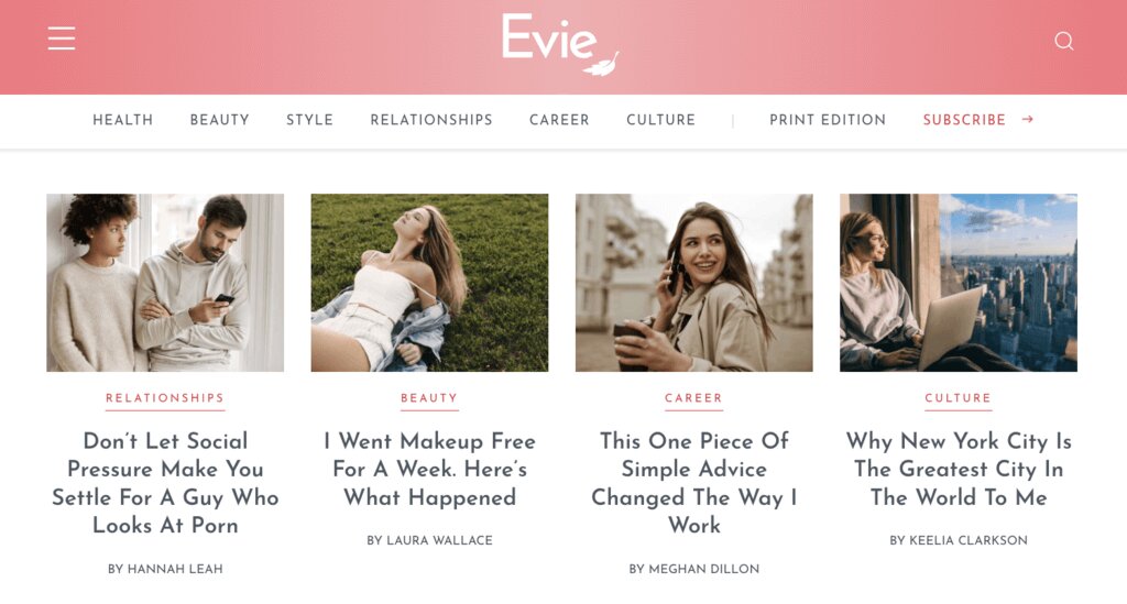 Evie Magazine est un exemple de la capacité d'optimisation des images de Gatsby.