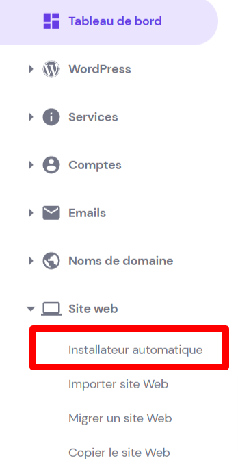 Trouvez l'installateur automatique sur hpanel pour créer un site wordpress