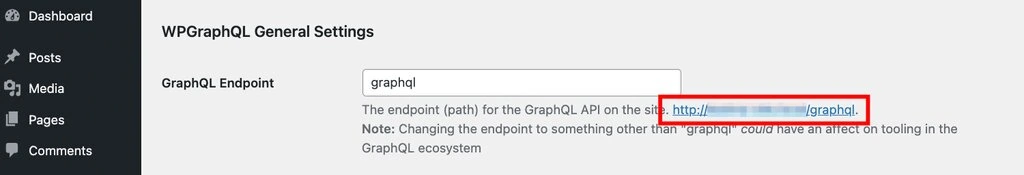 L'option GraphQL Endpoint comme indiqué dans WordPress
