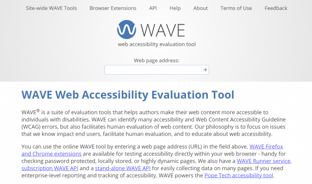 page d'accueil de l'outil Wave pour l'accessibilité web