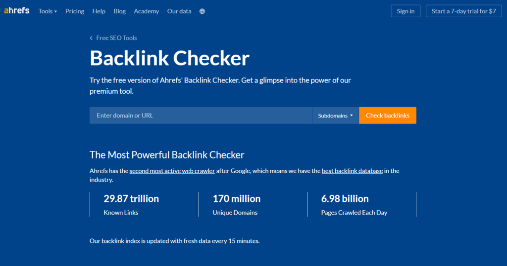 capture de backlink checker de ahrefs