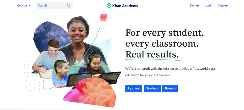 Page d'acceuil du site Khan Academy