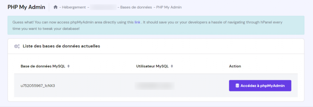 lien direct de phpMyAdmin